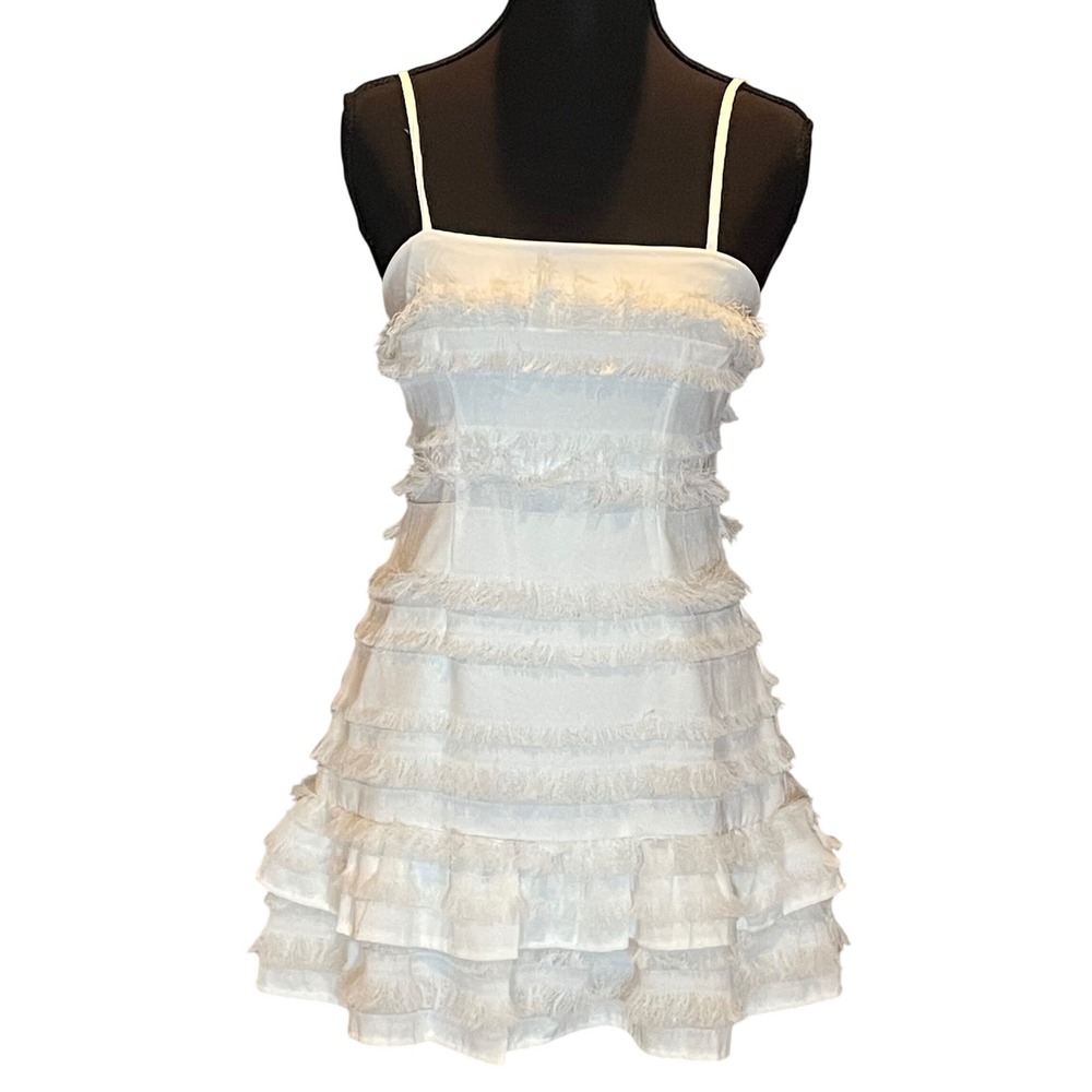 White Eyelash Fringe Tiered Ruffle Mini Dress 2 NWT Bachelorette Coquette Girl